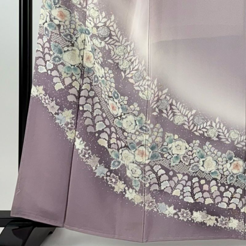 みゆ◯◯様　⭐️深ボルドー　辻ヶ花　裄70cm 訪問着　美品 ¥ Hto-051訪問着 辻が花 一つ紋三つ柏 袷 広襟 古代紫 袋帯