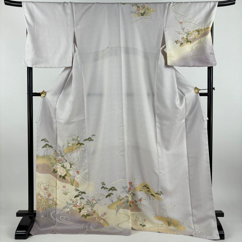 訪問着 身丈172cm 裄丈71.5cm L 袷 草花 流水 金彩 ぼかし 薄紫