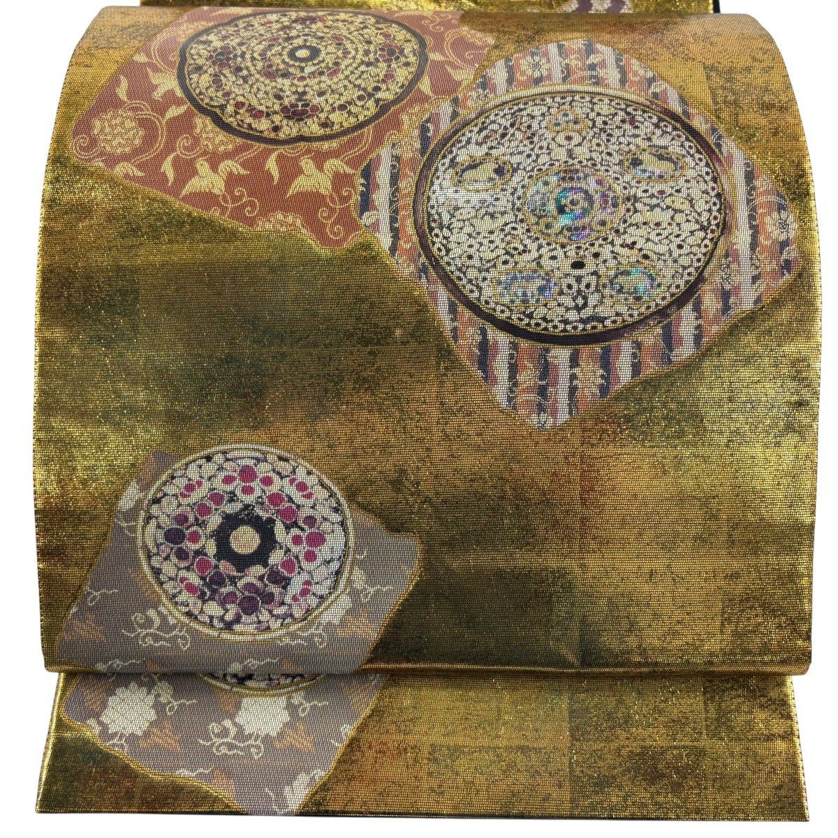 袋帯 秀品 格天井 華文 刺繍 箔 銀色 お太鼓柄 正絹｜中古・古着