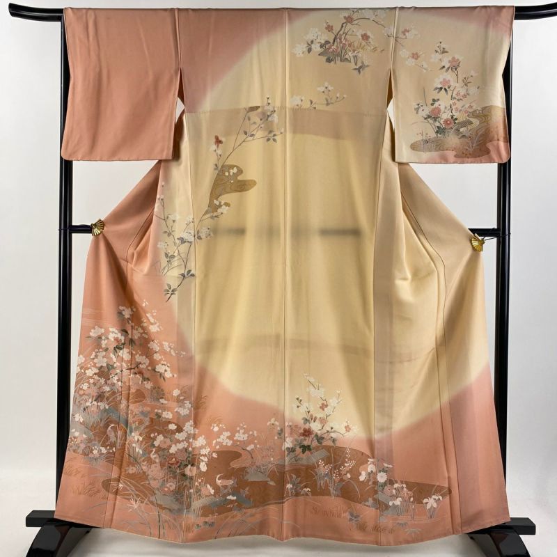 訪問着 身丈161.5cm 裄丈67cm M 袷 桜 鳥 金彩 ぼかし ピンク