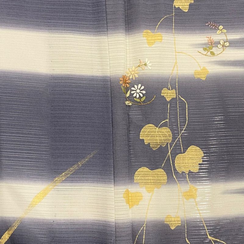 訪問着 身丈164.5cm 裄丈69.5cm L 薄物 絽 草花 霞 金糸 刺繍
