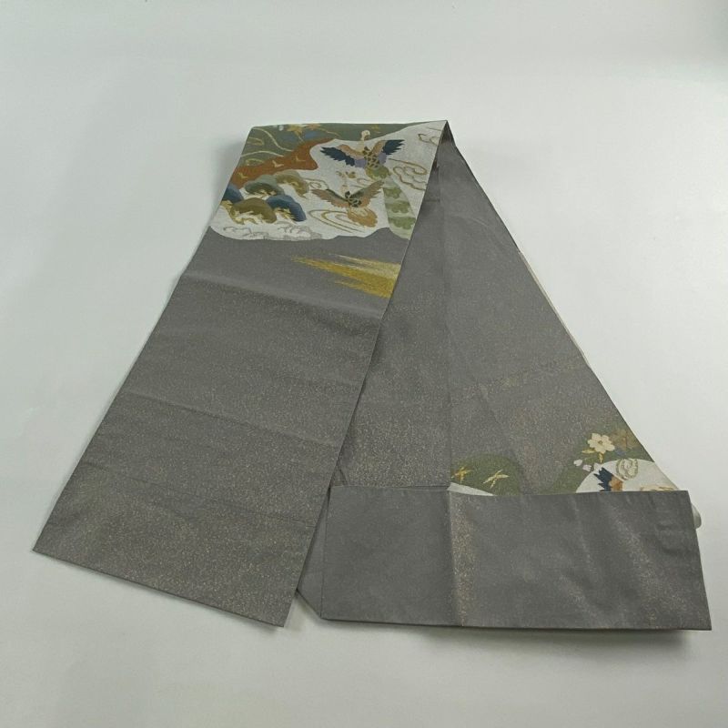 名古屋帯 秀品 松葉仕立て 八寸名古屋帯 鳥 草花 金銀糸 綴れ