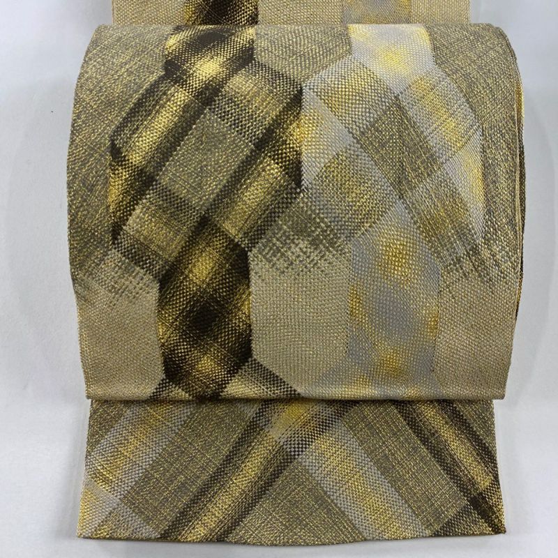 袋帯 美品 秀品 幾何学 金糸 金色 お太鼓柄 正絹｜中古・古着