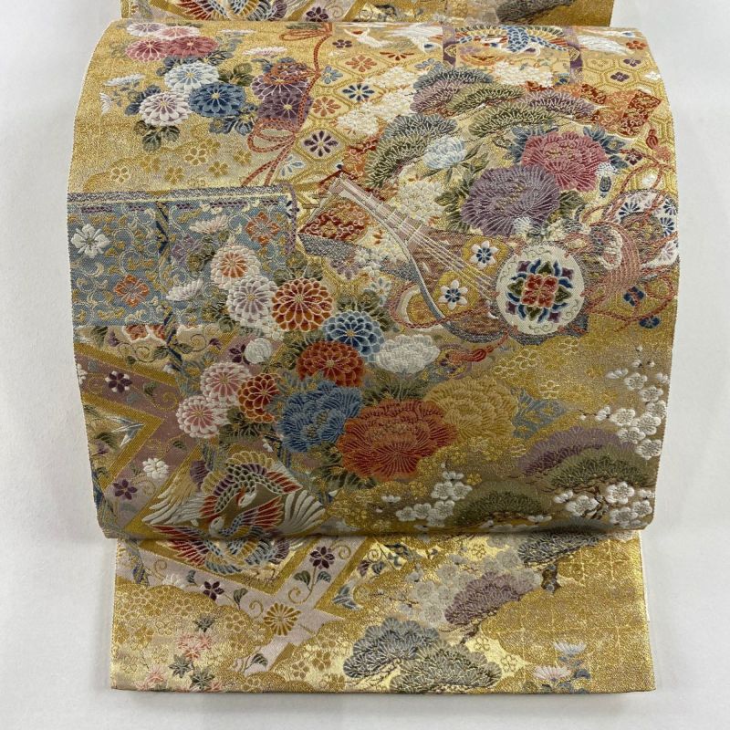 袋帯 美品 秀品 几帳 楽器 箔 金糸 金色 六通 正絹｜中古・古着