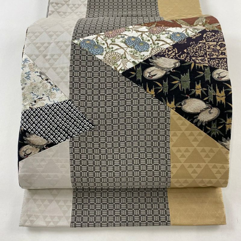 美品 パステル 亀甲紋様 金 唐草紋様 正絹 袋帯 二重太鼓 作り帯 C3082100857014_M.jpg