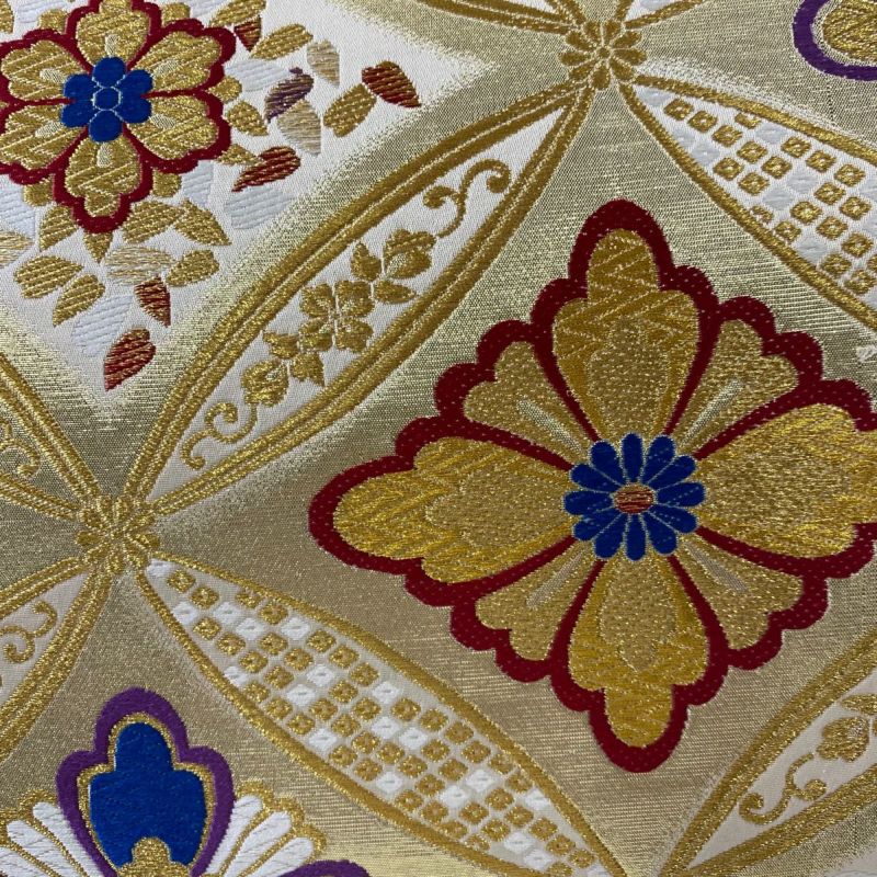 花菱模様 金糸 パステルカラー キラキラ 六通 正絹 フォーマルな袋帯 173 花菱模様 金糸 パステルカラー キラキラ 六通 正絹 フォーマルな