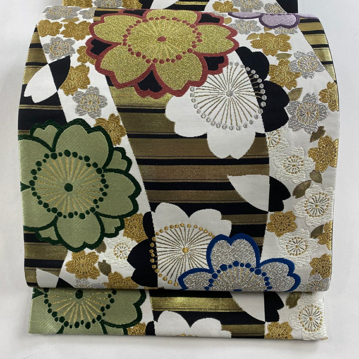最大80％OFF - 『在庫ロス売買マーケット』 袋帯 正絹｜中古 六通 黒 金銀糸 箔 縞 桜 振袖向き 名品 美品 着物・浴衣