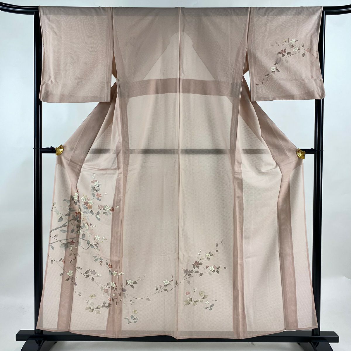 付下げ 身丈162.5cm 裄丈65cm M 薄物 縦絽 うさぎ 草花 金彩 付下げ 身丈162.5cm 裄丈65cm M 薄物 縦絽 うさぎ 草花 金彩