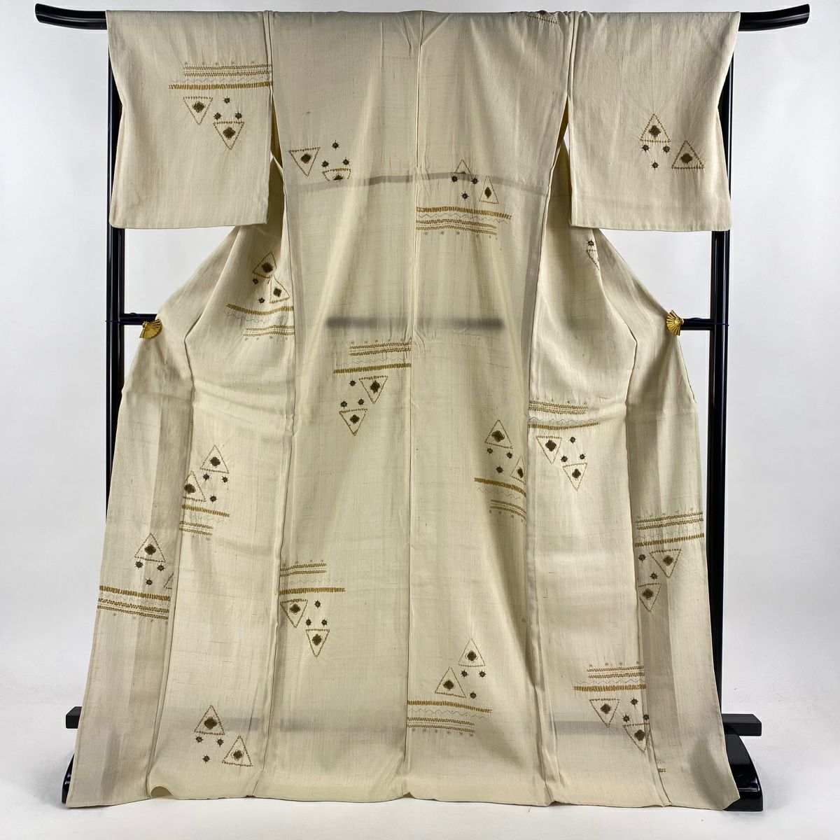 小紋 身丈159cm 裄丈69cm L 単衣 地紋 幾何学模様 白 正絹 秀品 小紋 身丈159cm 裄丈69cm L 単衣 地紋 幾何学模様 白 正絹 秀品