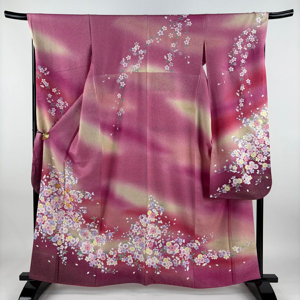 振袖 身丈164cm 裄丈70cm L 袷 花 桜 金彩 赤 正絹 名品｜中古