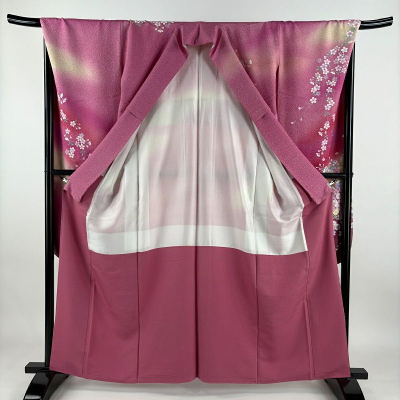 振袖 身丈163cm 裄丈69.5cm L 袷 鈴乃屋 桜 金糸 銀通し ピンク