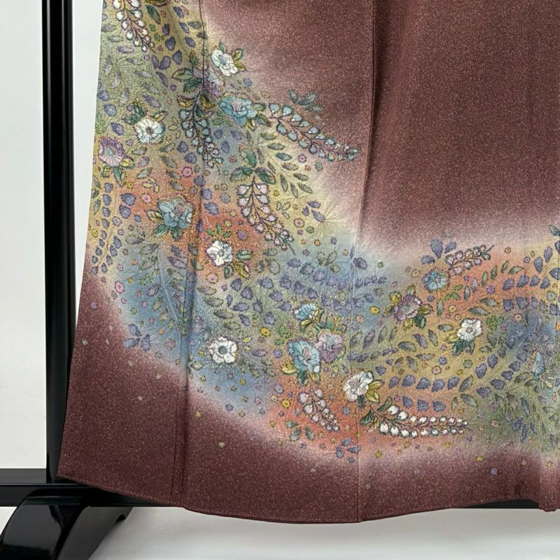 逸品◇未使用◎辻が花地紋◎極上正絹色無地160cm一つ紋(五三桐)若芽 袷 袷】青緑色 辻が花地紋 色無地 縫い一つ紋 | 大山キモノ・ちぇら