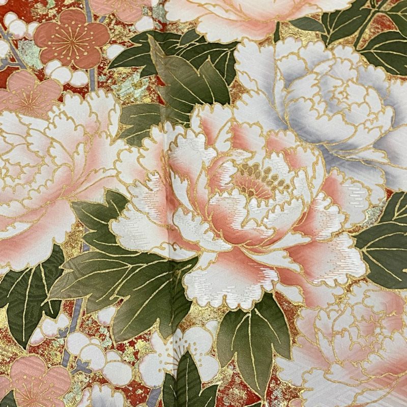豪華 季節の花々 金彩 牡丹 梅 桜 椿 撫子 薄黄色 袷 正絹 振袖襦袢セット 楽天市場】【新品】 振袖 着物 正絹 袷 刺繍 金彩加工 赤 椿 桜
