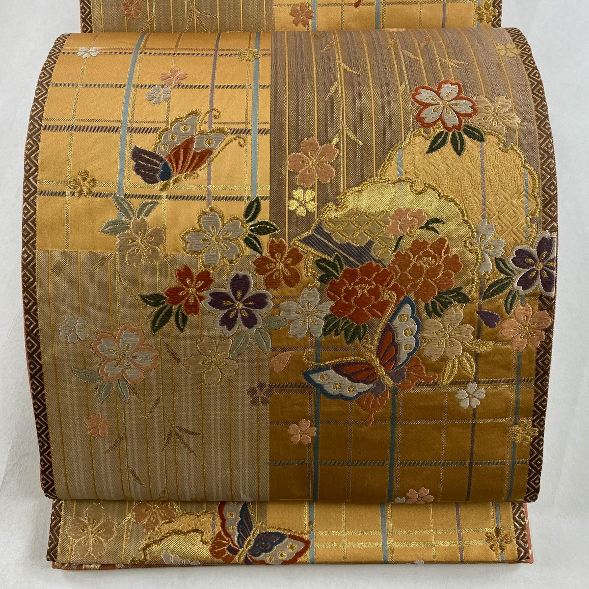 411ag75◎七五三 7歳 全通袋帯 ハーフ成人式 鎧縅 桜 ラメ金糸◎美品