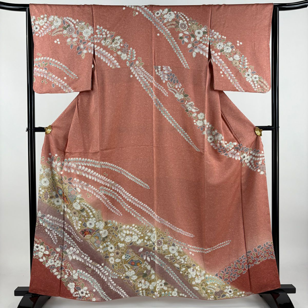 訪問着 身丈159.5cm 裄丈65cm M 袷 落款あり 辻が花 霞 金銀彩