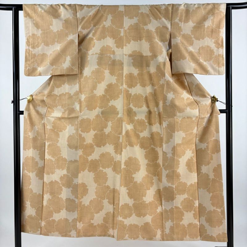 小紋 身丈151.5cm 裄丈63cm S 袷 紬地 雪輪 ベージュ 正絹 秀品