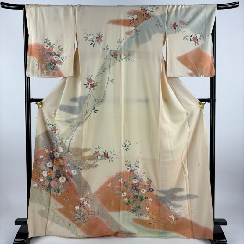 正絹　訪問着　渋めのオレンジ色　ぼかし模様　極美品 1_000000003511.jpg?1708342323
