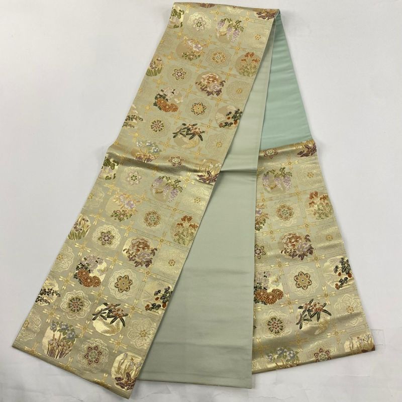 訪問着 身丈158.5cm 裄丈65.5cm M 袷 袋帯セット 橘 ヱ霞 金糸