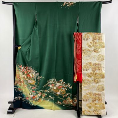 振袖 身丈159.5cm 裄丈66.5cm M 重 袷 桜 流水 金通し 金糸