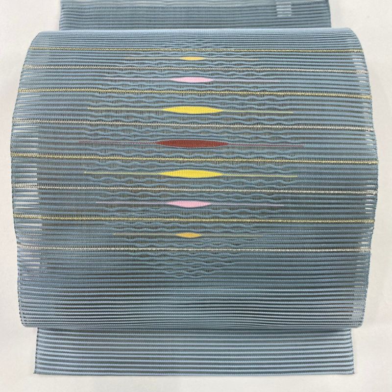☆504mn73☆夏帯 八寸名古屋帯 絽 銀通し 変わり青海波 カラフル☆美品 ☆504mn73☆夏帯 八寸名古屋帯 絽 銀通し 変わり青海波 カラフル
