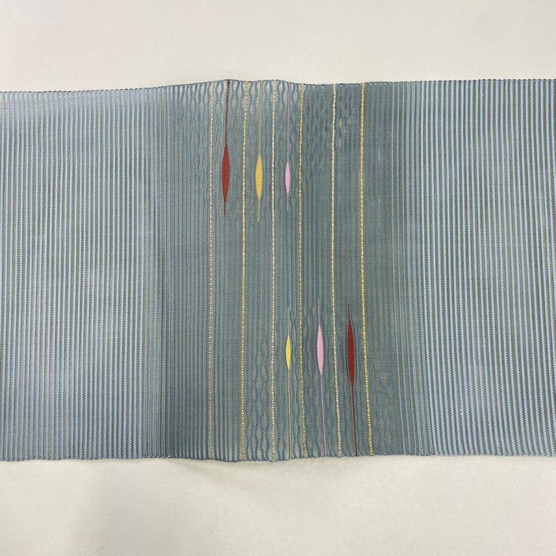 SO-374 夏帯 絽 松葉仕立て 名古屋仕立て使用 雲取文様 市松文様 薄紫 名古屋帯 秀品 夏帯 絽 八寸名古屋帯 松葉仕立て 縞 幾何学模様