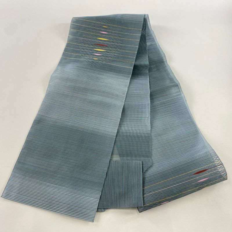 名古屋帯 秀品 夏帯 絽 八寸名古屋帯 松葉仕立て 縞 幾何学模様