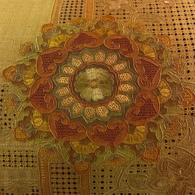 未着用　袋帯　紬　相良刺繍刺　鳳凰　花模様　着物　075w d 未使用✨袋帯 汕頭刺繍 相良刺繍 花紋 花紋 花柄 六通 着物 帯