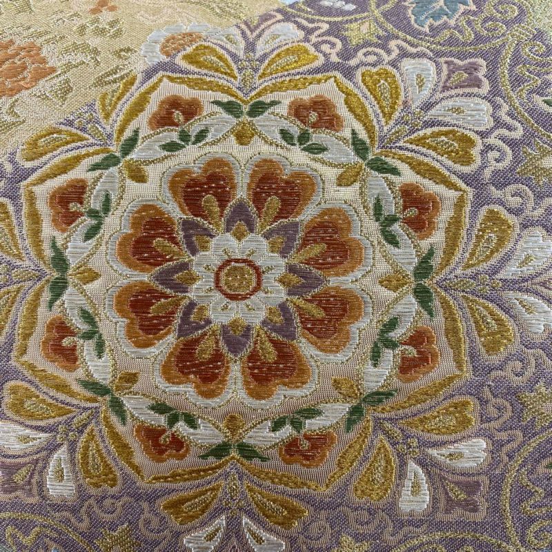 袋帯 美品 秀品 華文 草花 金糸 箔 銀色 六通 正絹｜中古・古着