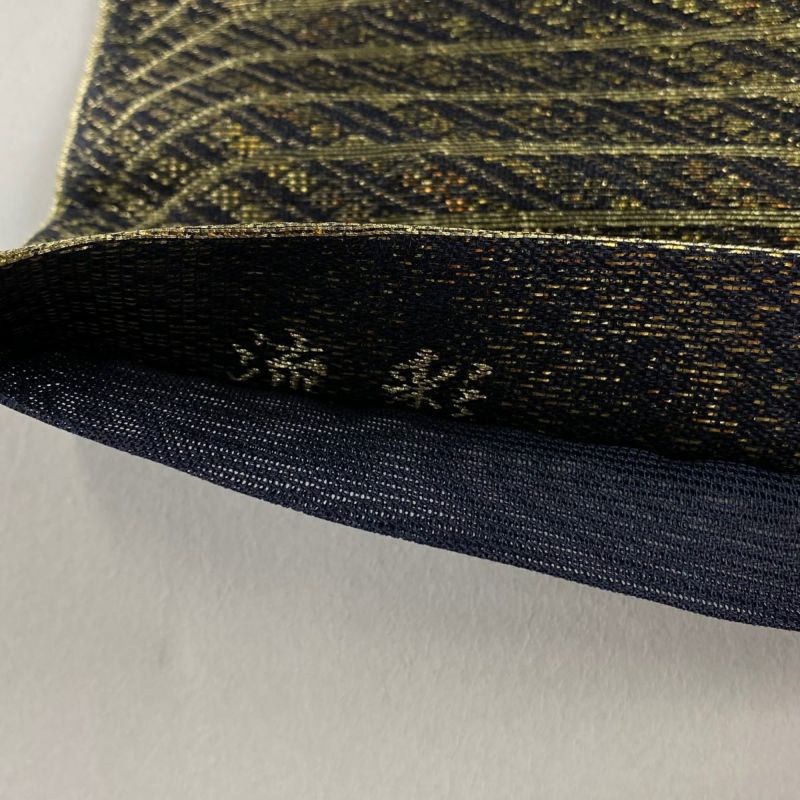 袋帯 美品 秀品 幾何学模様 金糸 箔 黒灰 六通 正絹｜中古・古着