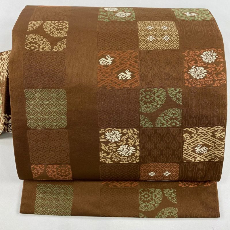 名古屋帯 美品 秀品 草花 有栖川 茶色 正絹｜中古・古着