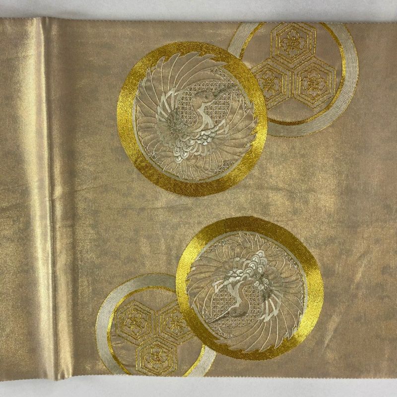 袋帯 美品 秀品 関西仕立て 鎌倉紋 金銀糸 刺繍 金色 お太鼓柄