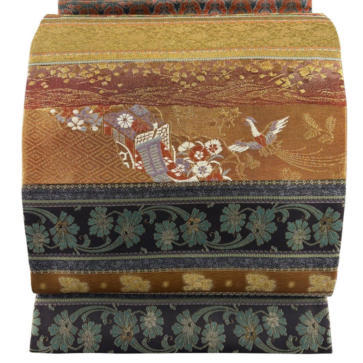 美品　本金泥箔抽象模様袋帯　ゴールド　d57 美品 本金泥箔抽象模様袋帯 ゴールド d57 - メルカリ