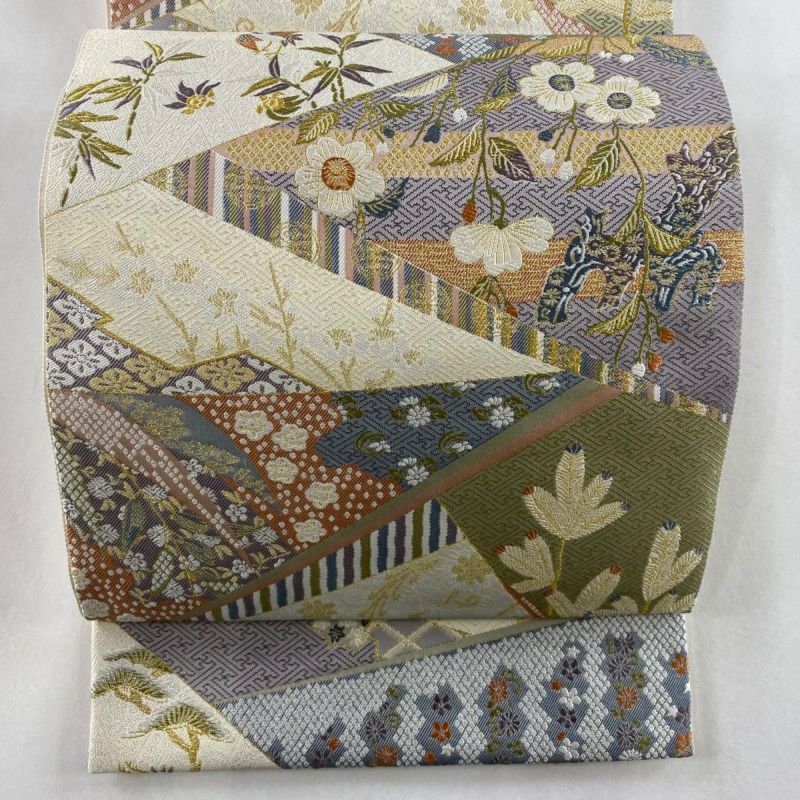 平和屋着物◎六通柄袋帯 花亀甲文 金糸 正絹 逸品 AAAU9393dtの