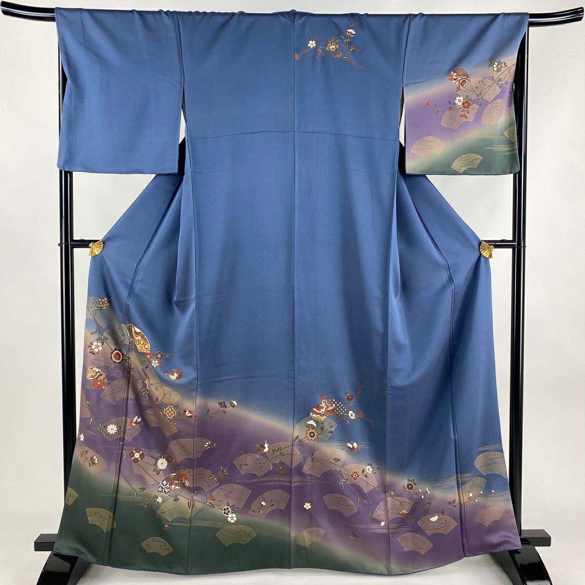 訪問着 身丈155.5cm 裄丈64.5cm M 袷 千總 落款あり 檜扇 草花 訪問着 身丈155.5cm 裄丈64.5cm M 袷 千總 落款あり 檜扇 草花