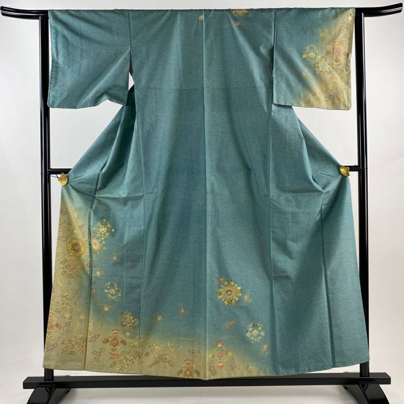 訪問着 身丈155.5cm 裄丈62.5cm S 袷 紬地 華文 花喰い鳥 刺繍
