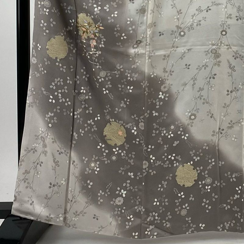 訪問着 身丈165cm 裄丈64cm M 袷 雪輪 萩 刺繍 金糸 灰紫 正絹
