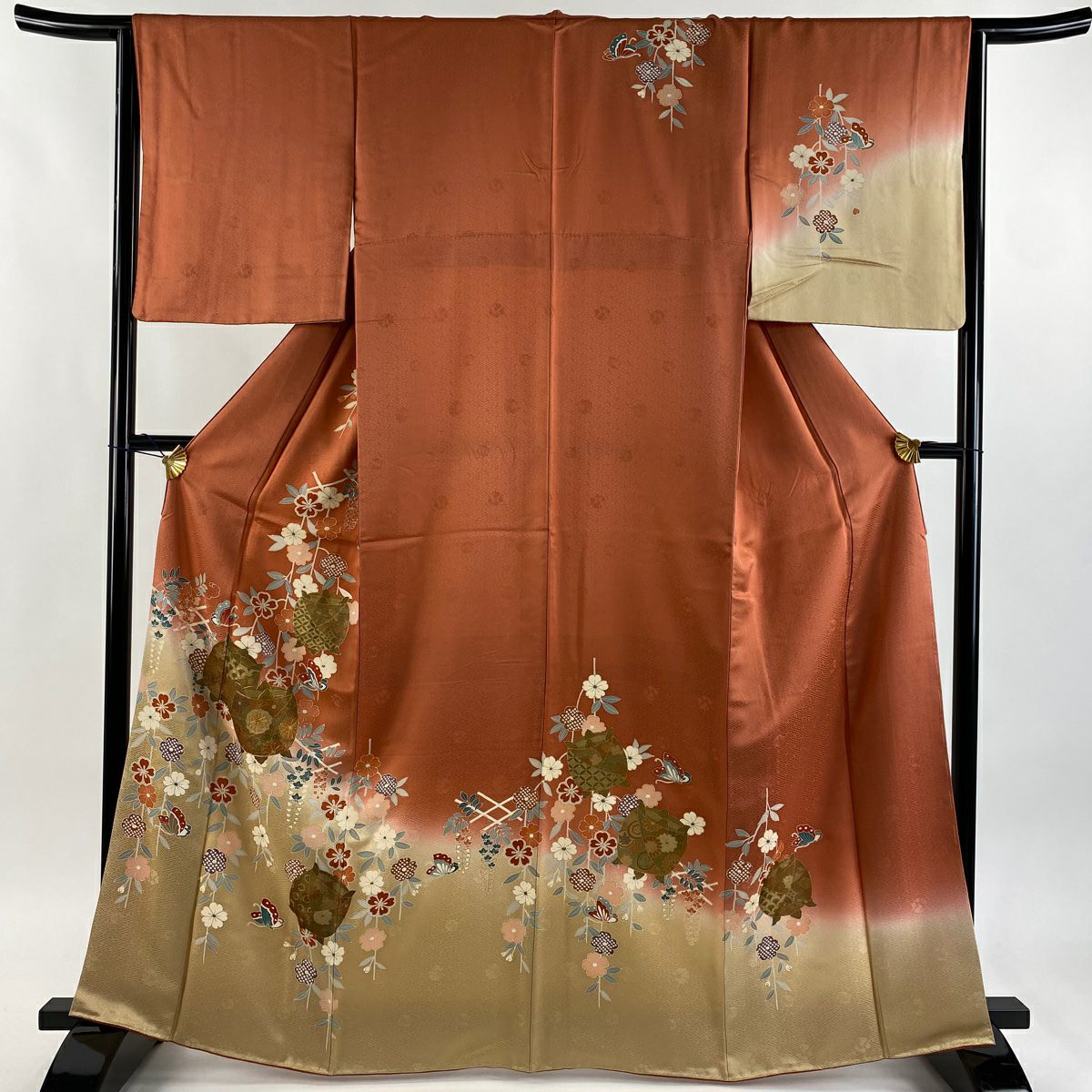 未使用品 訪問着 絞り 黒 枝垂れ桜 身丈162cm 裄丈67cm お洒落 袷 訪問着 身丈161cm 裄丈65.5cm M 袷 紬地 人物 枝垂れ桜 刺繍 薄紫 正絹