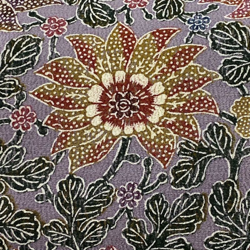 名古屋帯 縮緬 ちりめん 更紗模様 花草柄 NO-1144 唐草模様紬 / 縮緬地小花柄名古屋帯 | OSEN Antique Kimono Shop