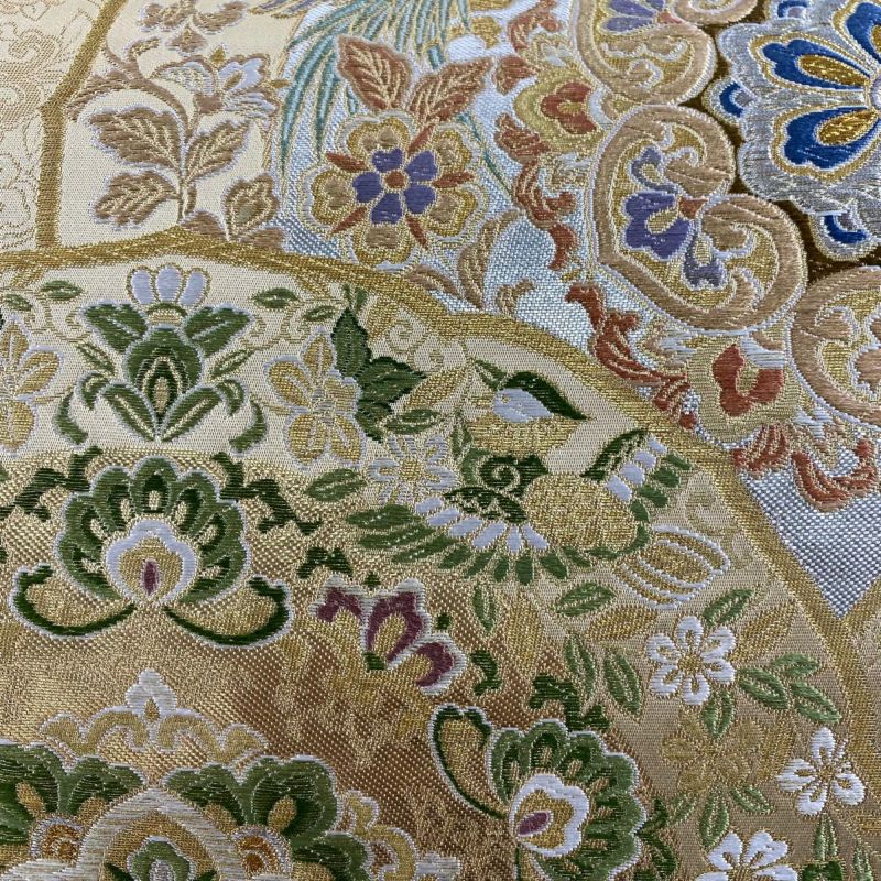 袋帯 洛風林 雀　すずめ 竹　笹の葉 箔 六通 正絹 金糸　工芸染織 袋帯 美品 名品 龍 鳥 金糸 唐織 黒 六通 正絹｜中古・古着
