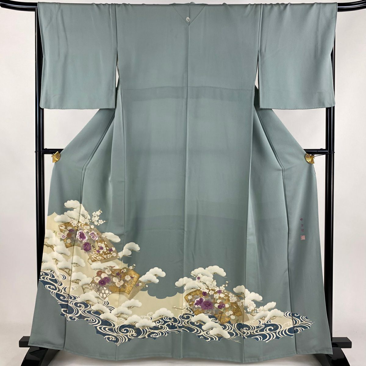色留袖 身丈162.5cm 裄丈68cm L 袷 じゅらく 帝王紫 落款あり 色留袖 身丈162.5cm 裄丈68cm L 袷 じゅらく 帝王紫 落款あり