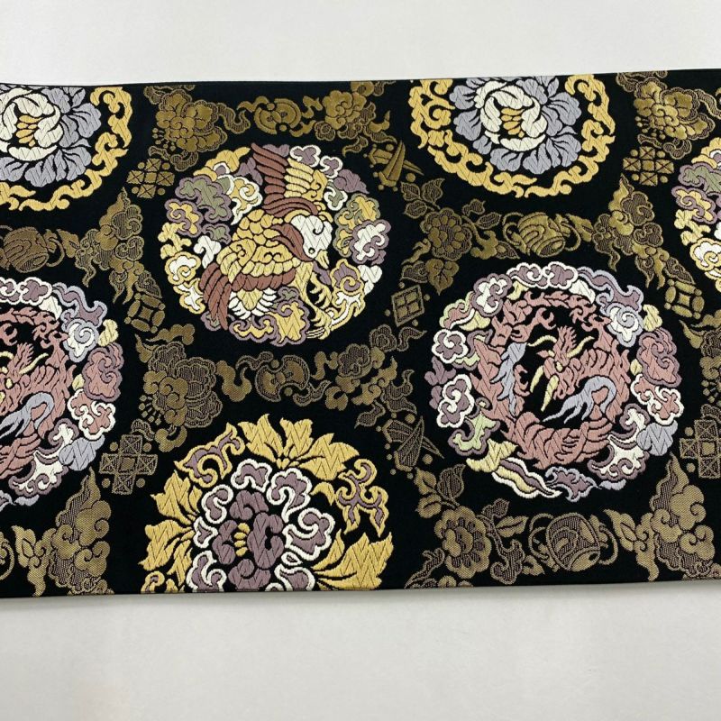 袋帯 美品 名品 龍 鳥 金糸 唐織 黒 六通 正絹｜中古・古着