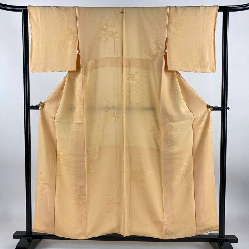色無地 身丈155cm 裄丈62cm S 袷 地紋 オレンジ 正絹 優品 一つ