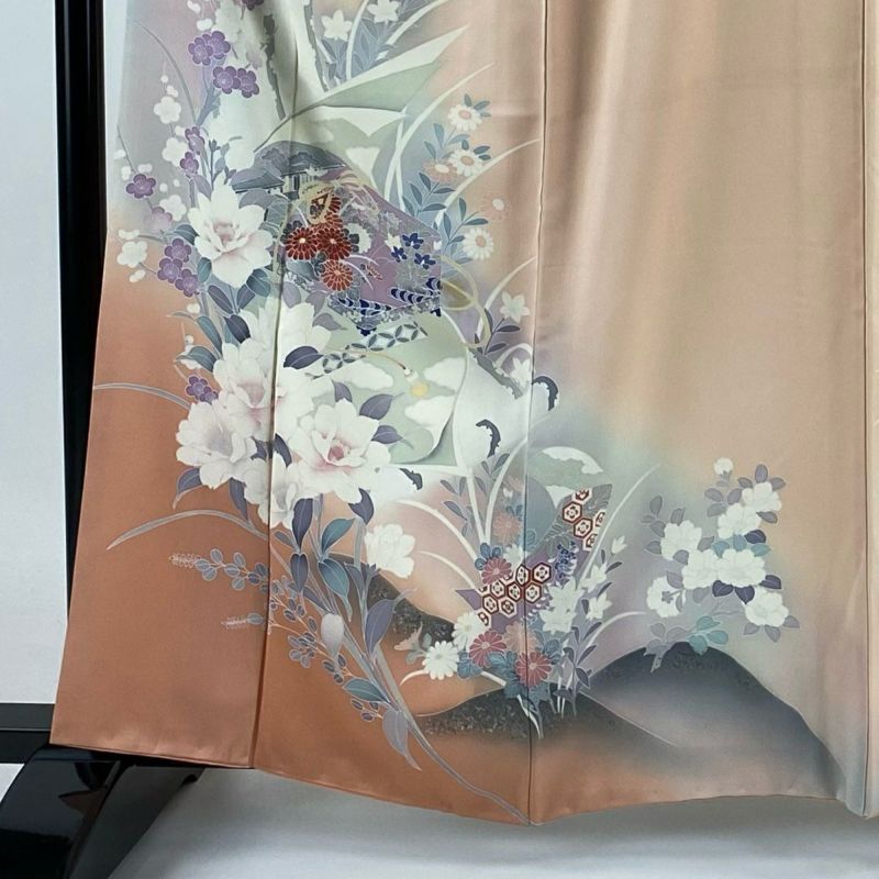 紬単衣（花菱、枝花文）裄65 薄手で軽　正絹美品 平和屋着物□上質な紬 絞り 花菱文 正絹 逸品 CAAT8638kb