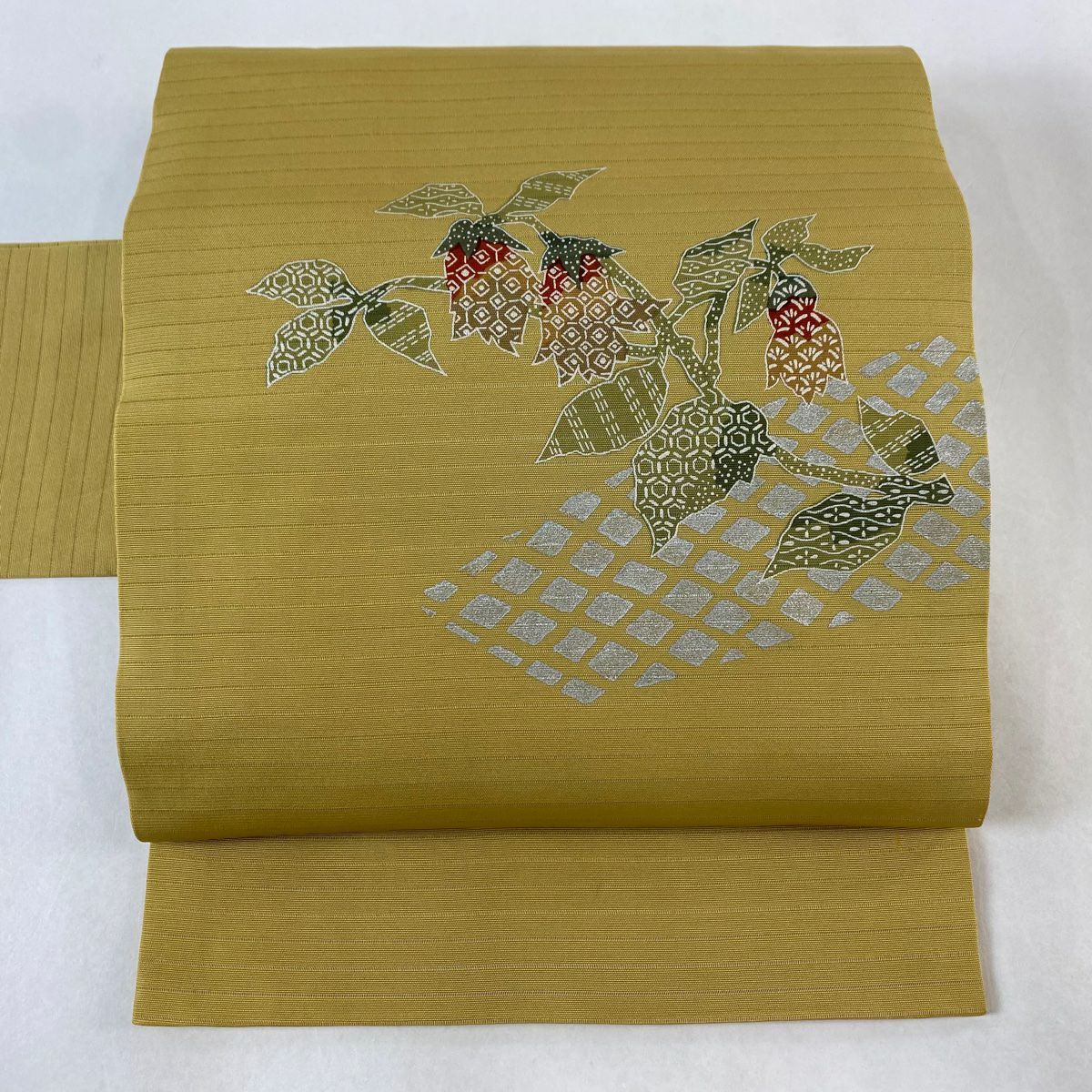 名古屋帯 美品 秀品 夏帯 八寸名古屋帯 絽 よろけ縞 黄土色 正絹 名古屋帯 美品 秀品 夏帯 八寸名古屋帯 絽 よろけ縞 黄土色 正絹