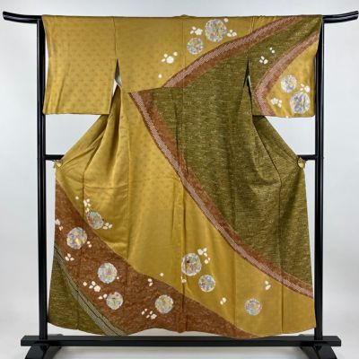 紬単衣（微格子文）裄66,5 シンプル系　正絹美品 小紋 身丈155cm 裄丈62cm S 単衣 縞 絞り 灰紫 正絹 美品 名品