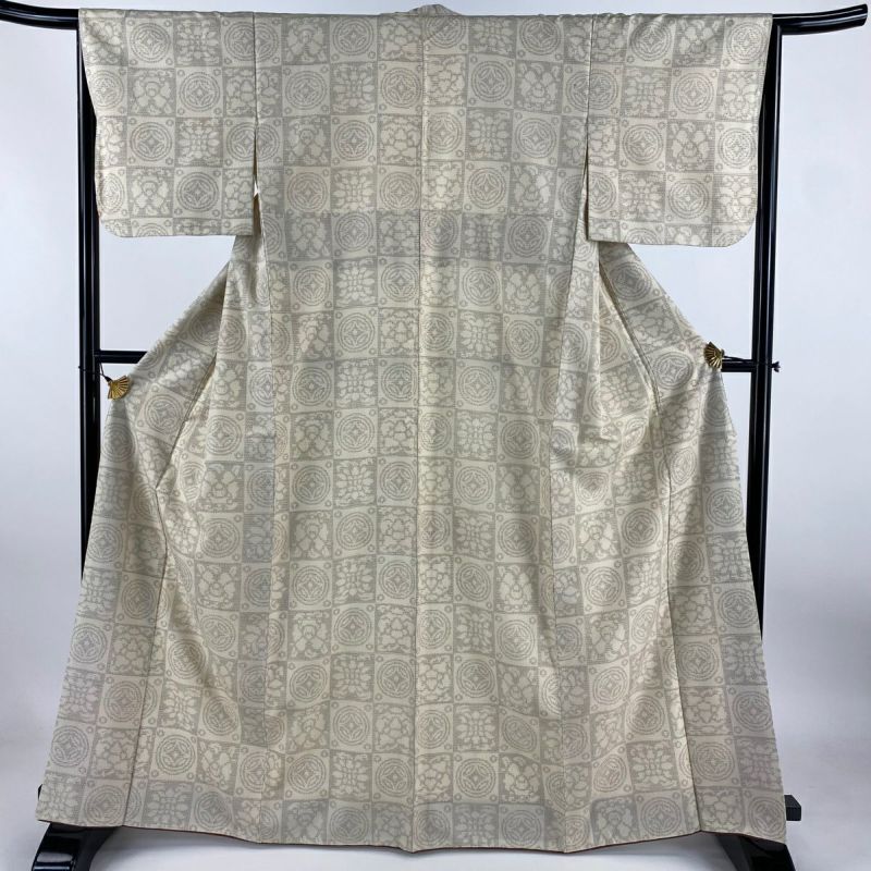 紬単衣（花菱、枝花文）裄65 薄手で軽　正絹美品 平和屋着物□上質な紬 絞り 花菱文 正絹 逸品 CAAT8638kb