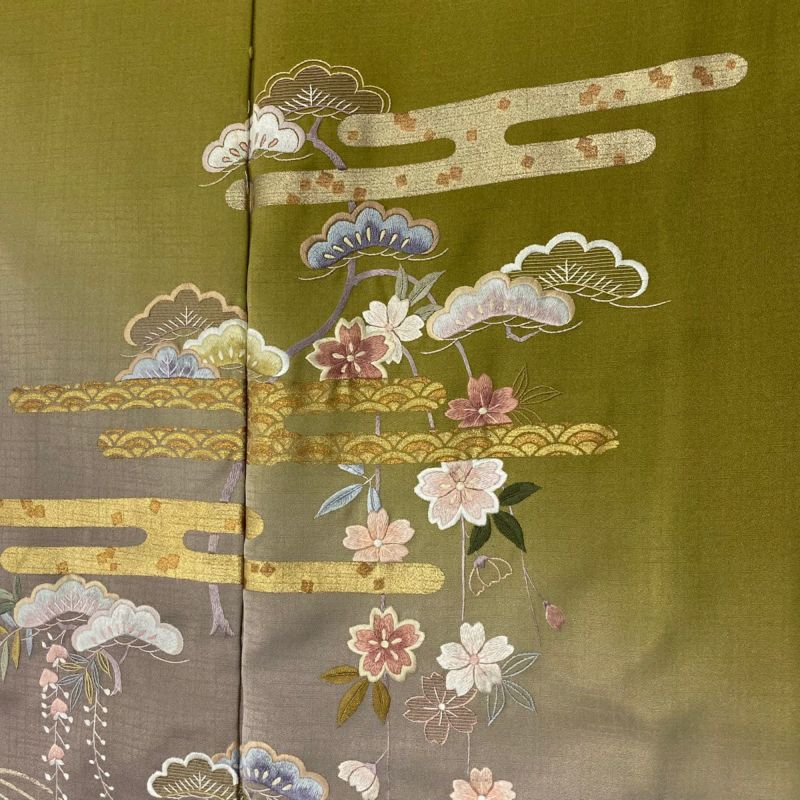 金彩 裄65 紗綾形の地模様 紋無し 色味の良い 付下げ 正絹 AK-5202 刺繍 絞り 金彩 裄66 紗綾形の地模様 紋無し 付下げ 訪問着T
