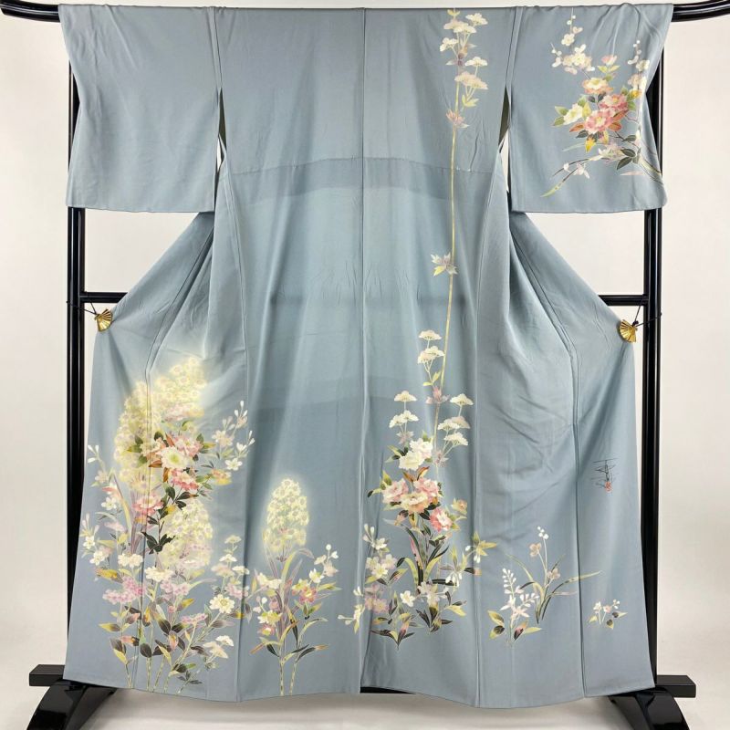 ツートン　華尽くし　身長160cm　裄丈69cm　正絹お振袖　i260 振袖 身丈167.5cm 裄丈67cm M 袷 草花 銀通し 金彩 黒 正絹 美品
