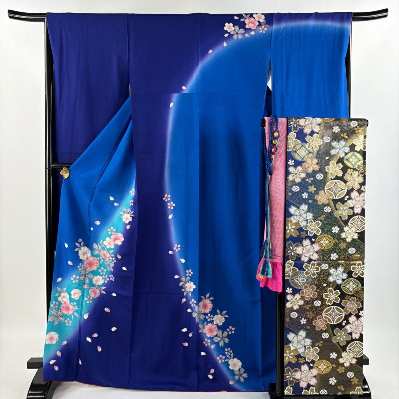 振袖　袋帯　4点セット　桜　蝶　金銀彩　身丈163cm 裄丈66cm M 正絹 国内配送】 桜 4点セット 袋帯 振袖 蝶 正絹 M 裄丈66cm 身丈