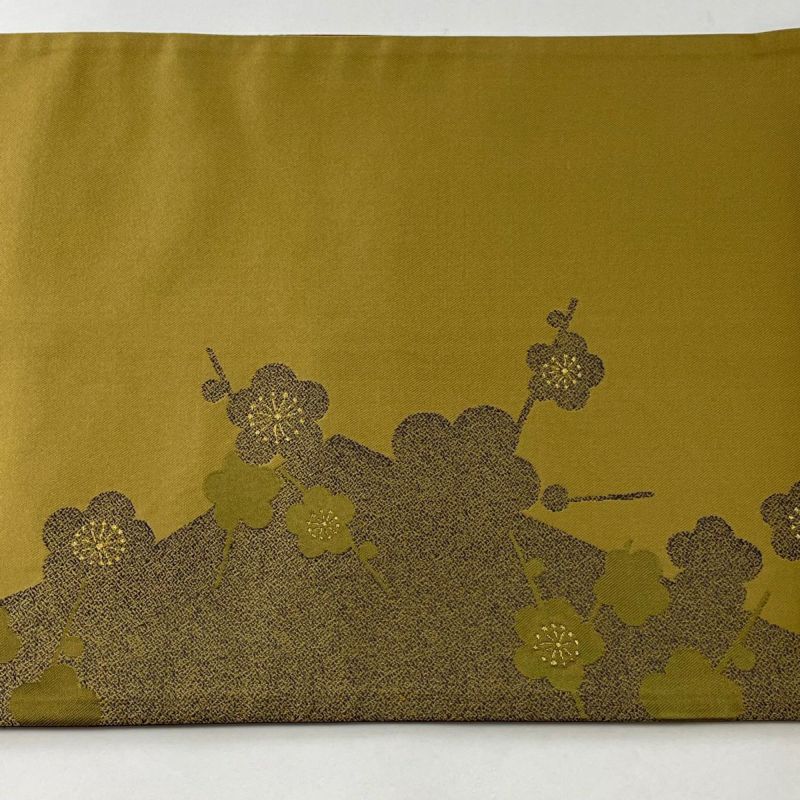 袋帯 美品 秀品 梅 シルエット 金糸 ベージュ 六通 正絹｜中古